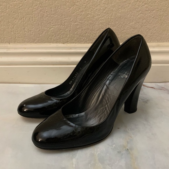 Stuart weitzman black patent leather pump size 7 black heel black pump - Picture 4 of 12